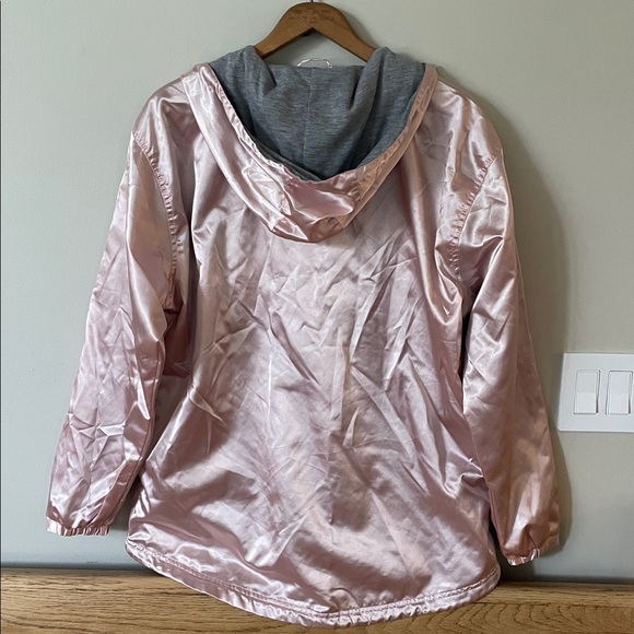 Charles River Metallic Pink Shiny Quarter Zip Windbreaker Hooded Jacket Size L - Picture 5 of 5